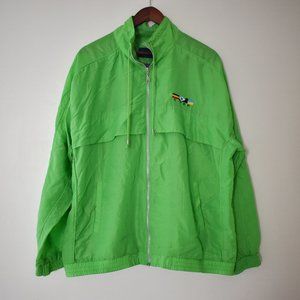 Vintage neon green windbreaker with decorative zipper and C-TEK logo size XL